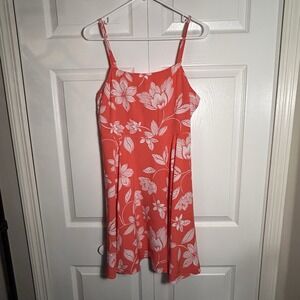 GAP Floral Sundress Tropical Summer Beach Coral White Orange‎ Midi Dress Sz S